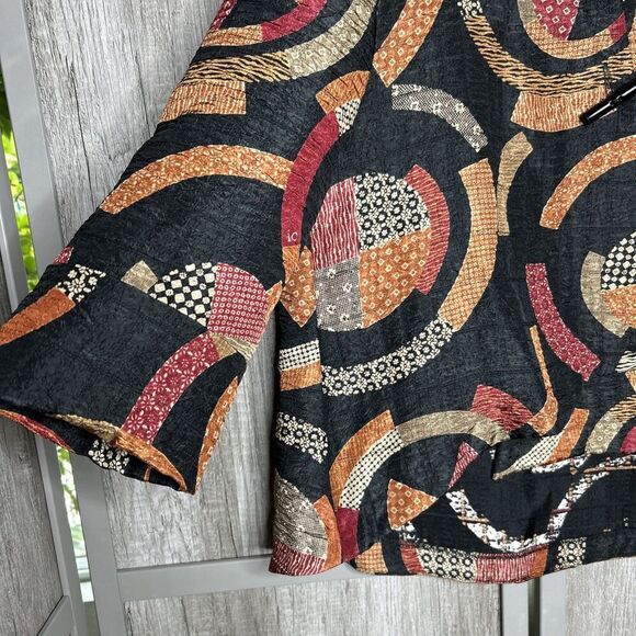 Ic By Connie K Artsy Top Kimono Blazer Asymmetric Hem Geometric Print Sz M - Picture 4 of 7